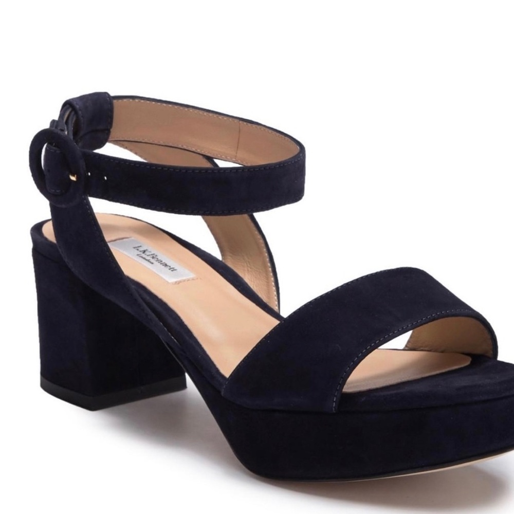 LK Bennet Alie Blue Suede Platform Block Heel Sandals
